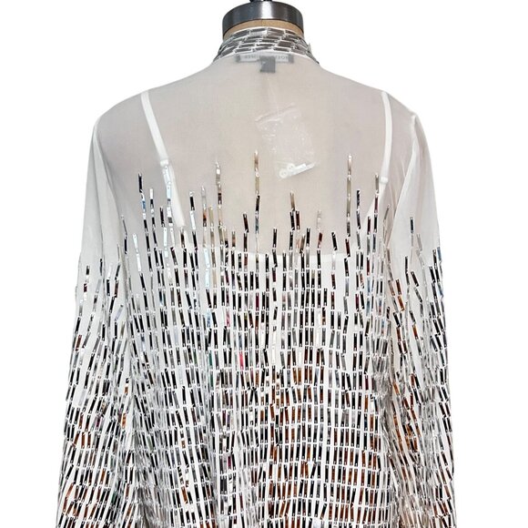 Boston Proper White & Silver Sequin 2 Pc Button-Front Blouse Small NWT - Picture 4 of 8